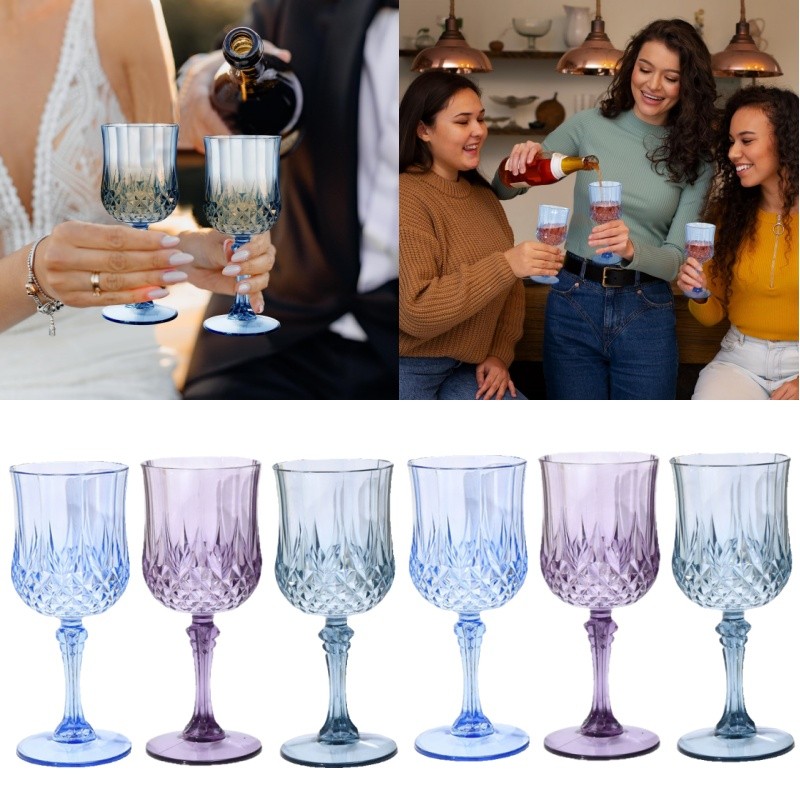 Plastic Wine Glasses Vintage Goblet Reusable Drinke Plastic Wine Glasses for Baby Shower Wedding Rec