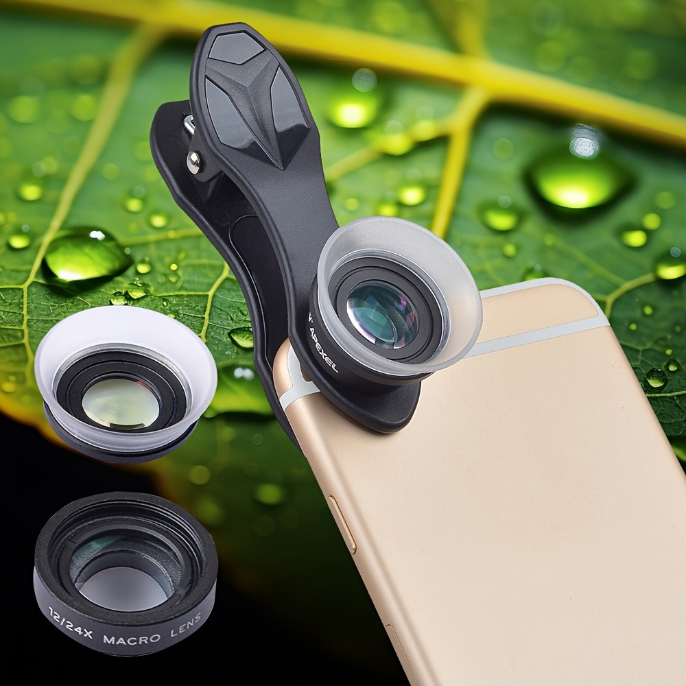APEXEL 2-in-1 Clip-on Macro Lens Kit for Mobile Phone 12X & 24X Zoom High Definition Camera Lens wit