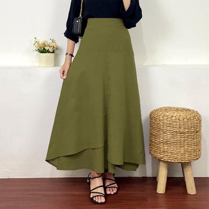 promo  -Rok Panjang Milana Susun Mekar nita Katun belakang Karet - HITAM