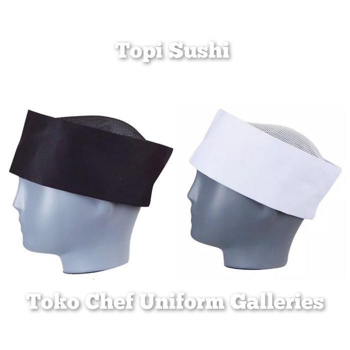 (Style Mall.id) Topi Koki Peci Sushi Hitam Premium Quality - Putih, All Size