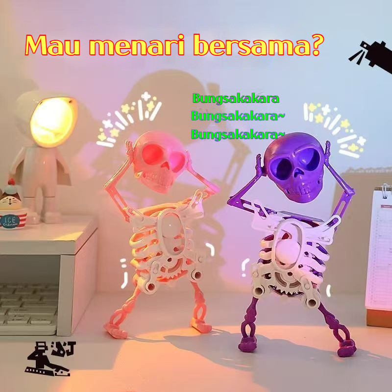 Mainan Kepala Goyang Skeleton Menari Kreatif Manual Winding Menggoyangkan Kepala Mengurangi Stres
