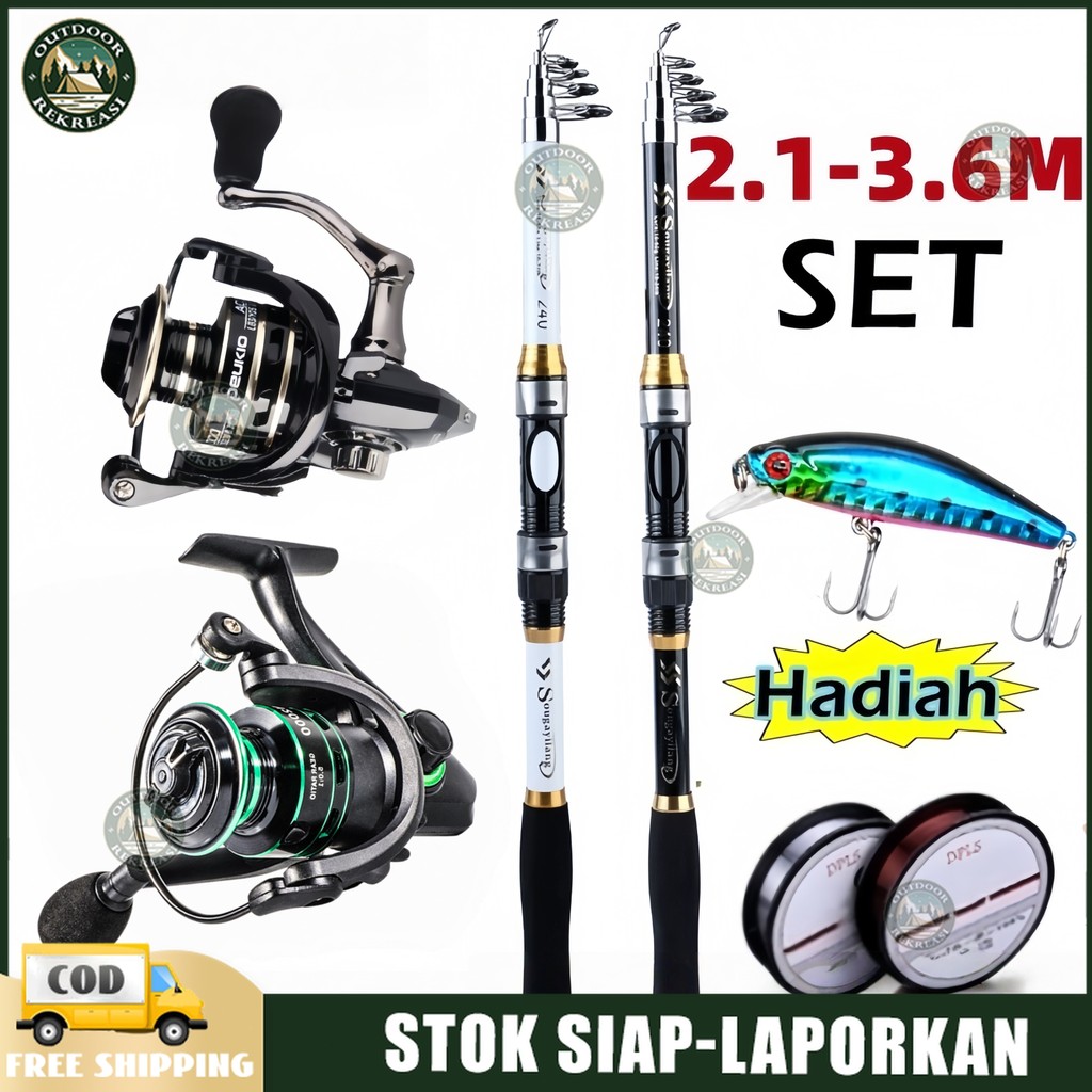 Reel Joran Pancing Set 180cm/270cm/330cm Telescopic Pancingan Set Lengkap