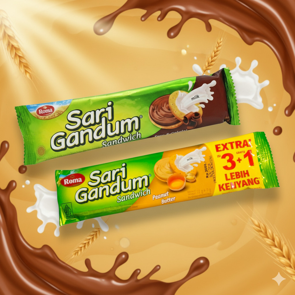 ROMA SARI GANDUM SANDWICH 36gr BISKUIT RENYAH ENAK SEHAT MAYORA SNACK KILOAN GROSIR TERMURAH MAKANAN