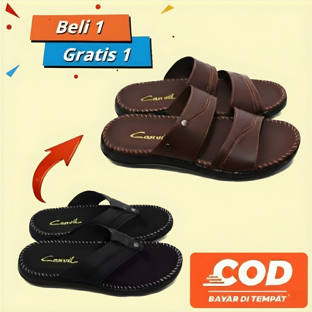 SANDAL PRIA SELOP KASUAL TERBARU KEREN KULIT PROMO KEKINIAN ELEGANT JAPIT LOKAL CARVIL DEWASA