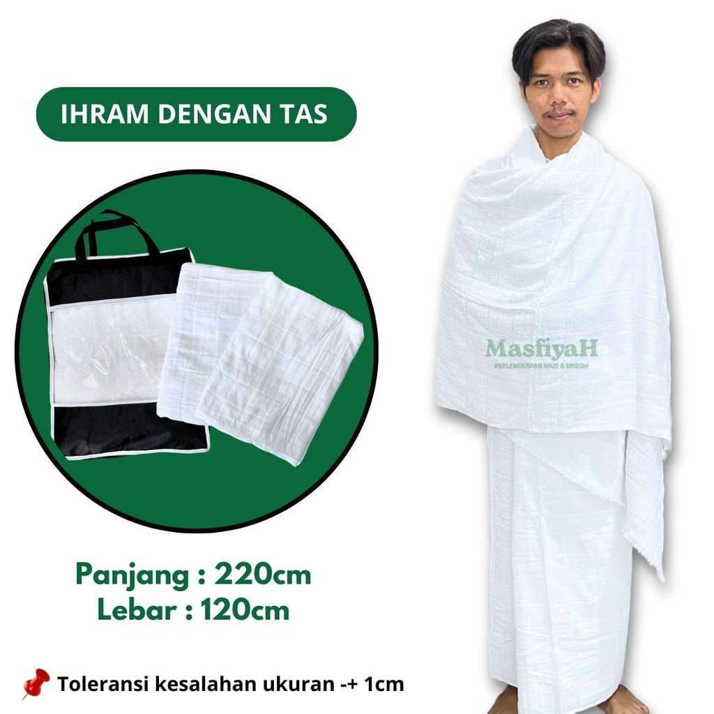 (LAVURE) KAIN IHRAM DEWASA KAIN IHROM DEWASA KAIN IHRAM+TAS KAIN IHRAM PUTIH POLOS PERLENGKAPAN HAJI