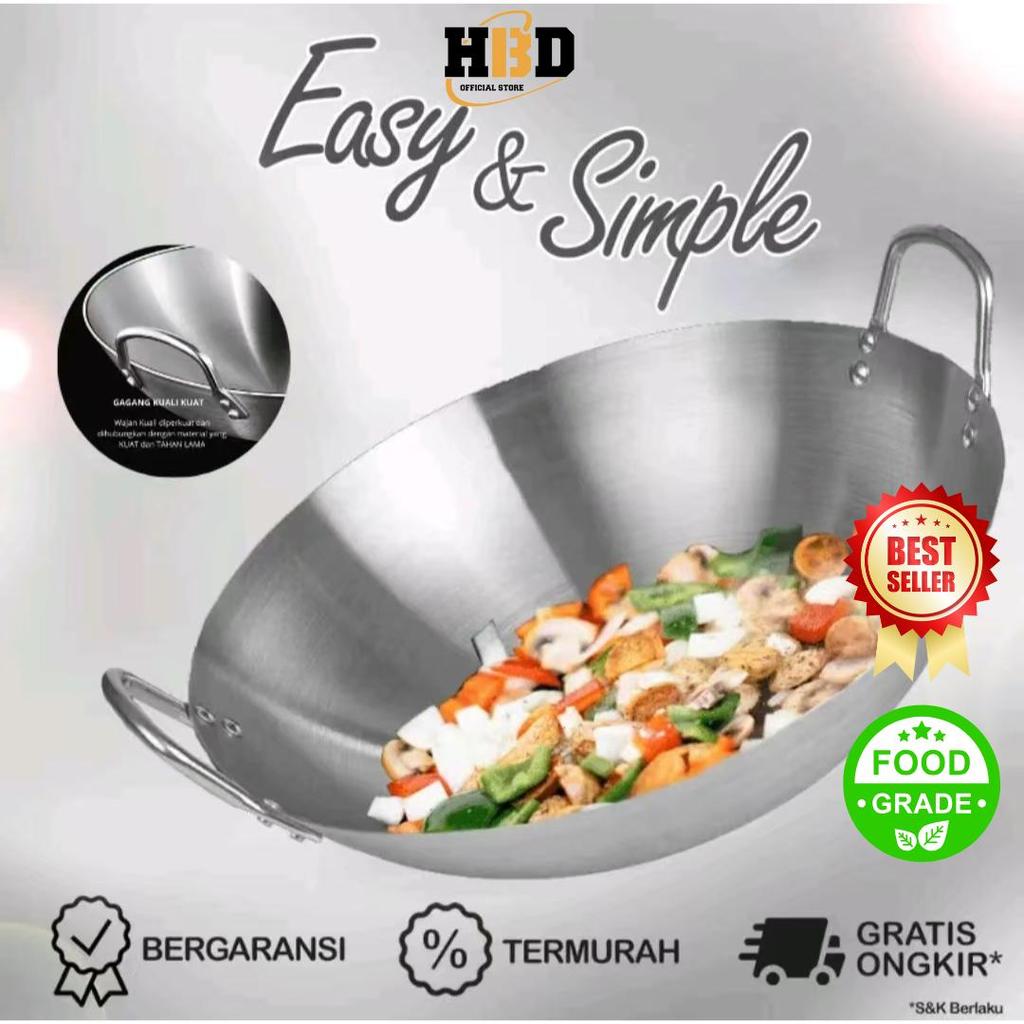 COD Wajan Wajan Anti Lengket/Wajan Penggorengan Besar Stainless Steel Dua Telinga, Wajan Besar Dua T