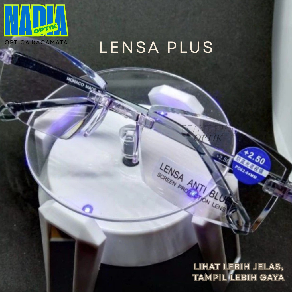 KACAMATA PLUS KACAMATA BACA LENSA ANTI RADIASI BLUERAY PRIA WANITA - OPTIK RARA