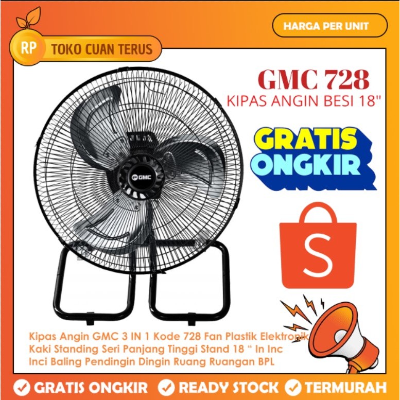 Kipas Angin Besi Tornado Berdiri Duduk Dinding Meja Desk Wall Stand Fan Angen Gmc 18 Inch 3 In 1 728