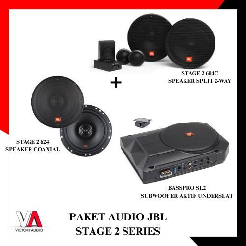 Paket Audio Mobil JBL STAGE 2 SERIES Speaker 4 Pintu + Subwoofer Aktif Underseat / Kolong Jok Origin