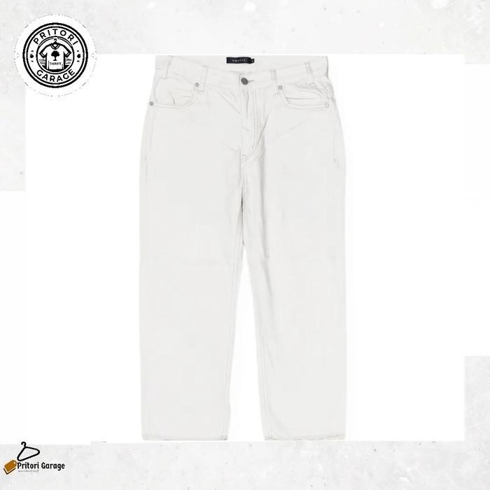 Raw Denim Ankle Jeans Tebal Vastic Straight Fit White Bone Color 30
