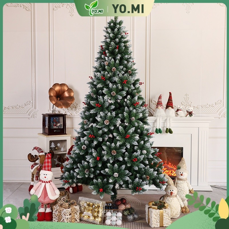 Pohon Natal Buatan Salju  dengan Desain Beri Mudah Dipasang untuk Dekorasi Natal - Base Logam