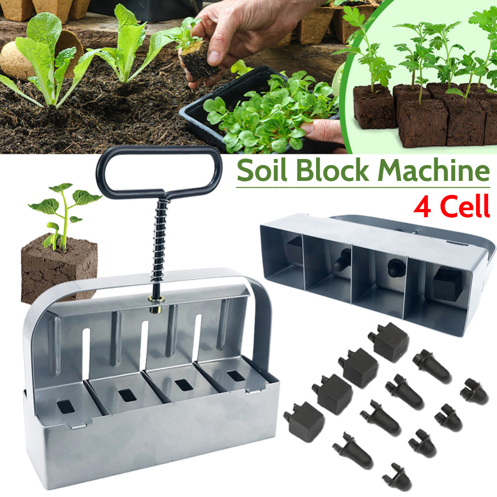 Soil Blocker Stainless Steel Handheld Block Maker 4 Cell Manual Soil Blocking Tool with Comfortable 