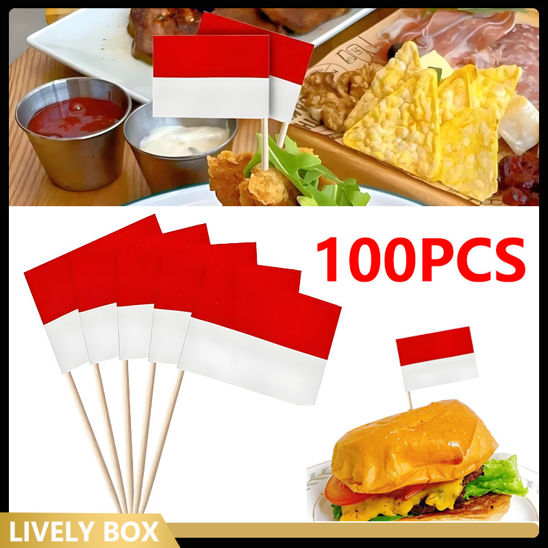 Isi 100 Tusuk Gigi Bendera Indonesia Bendera /Hiasan Kue Tusuk Bendera Merah Putih Mini