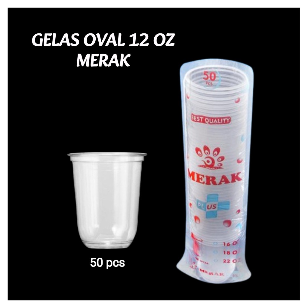 Gelas Plastik Oval 12oz 12 Oz isi 50 Cup Bening Minuman Es Teh Boba Jus