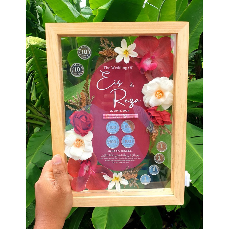 1 hari jadi MAHAR PERNIKAHAN BINGKAI KAYU MAHAR UANG 3D BINGKAI MAHAR AKRILIK BINGKAI MAHAR TRANSPAR