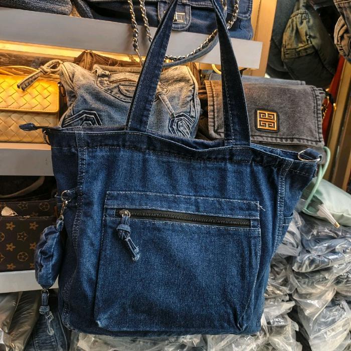 tas bahu wanita kanvas denim 9018-4 tas bahu - biru tua