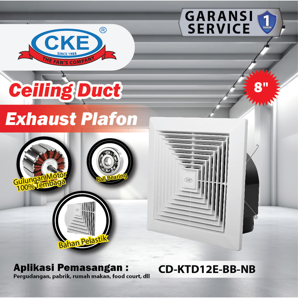 CKE Ceiling Duct Fan 8 Inch Kipas Exhaust Plafon Dapur Toilet Low Noise 8"