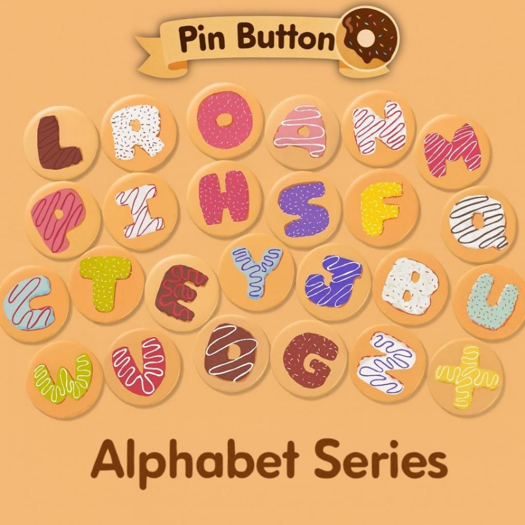 KUBIGA- Pin Bros Button Huruf Alfabet Donut Series | Aksesoris Pin Lucu
