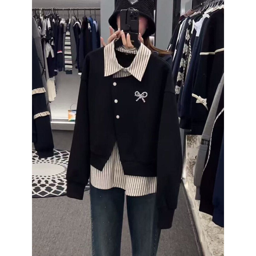 CHICMORE Kemeja Wanita Dua Potong Palsu Lengan Panjang Gaya Korea | Kemeja Wanita Gaya Korea | Baju 