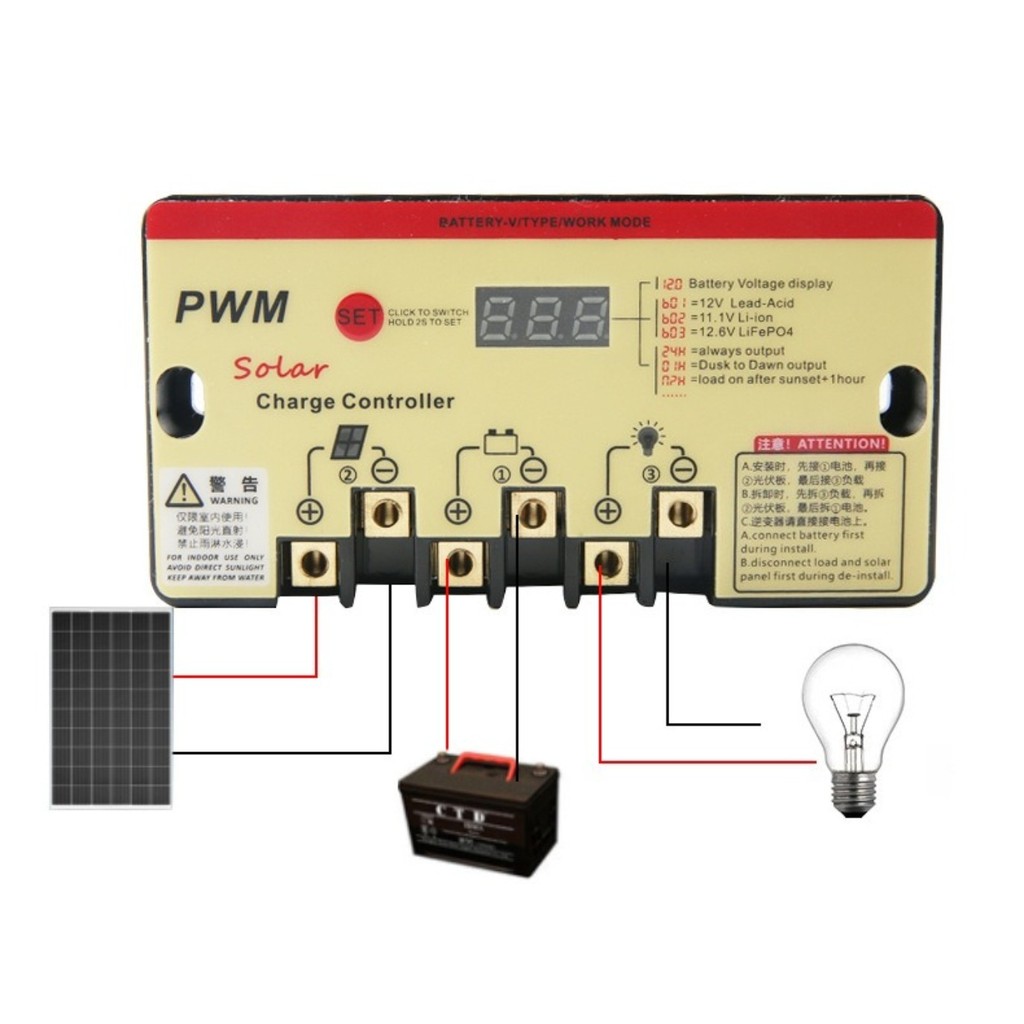10A PWM Solar Charge Controller for Lead Acid, 3S 6S Lithium Ion, 4S 8S Lifepo4 Battery