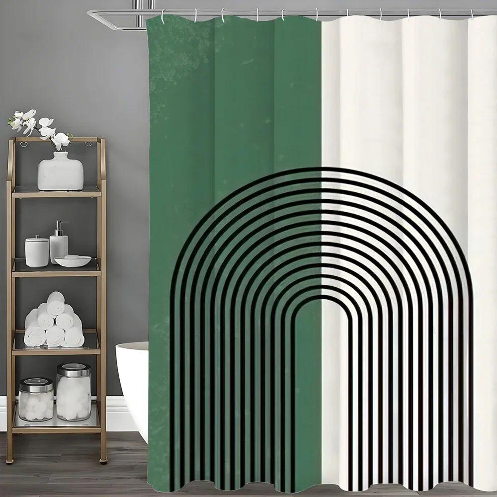 Ares Green White Shower Curtain, Bathroom Decorative Shower Curtain, Waterproof Shower Curtain with 