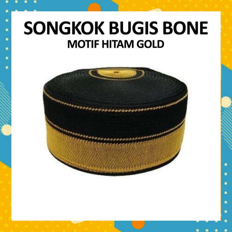 Songkok Bugis Recca Bone Peci Songko Hitam Gold Kuning Bordir Kualitas Bagus Busana Fashion Muslim G