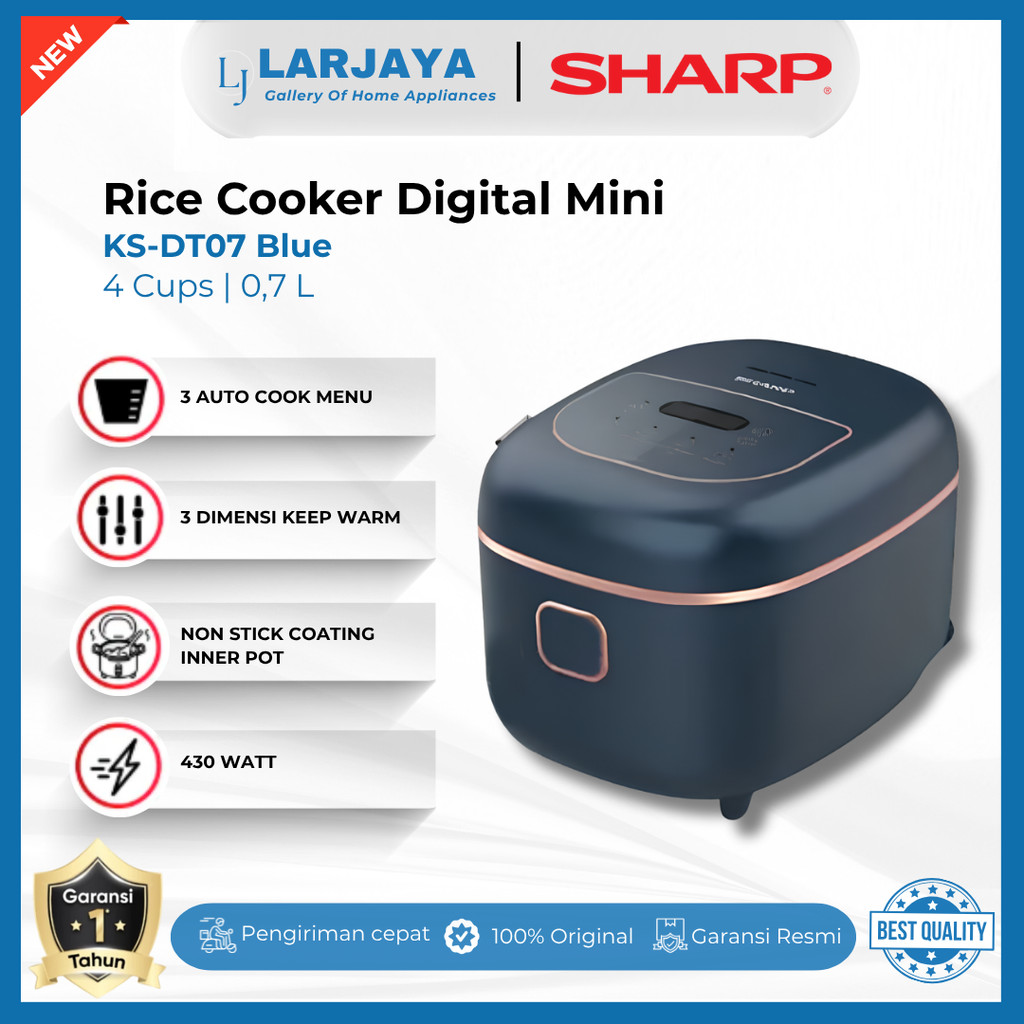 Sharp Rice Cooker Dgital Mini 0,7L KS-DT07-BL/WH Dengan 3 Auto Cook Menu Garansi Resmi