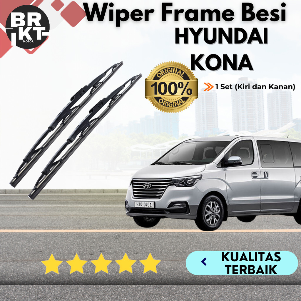Wiper Metal Blade Mobil Hyundai Kona Frame Besi Konvensional 1 Set Kiri & kanan