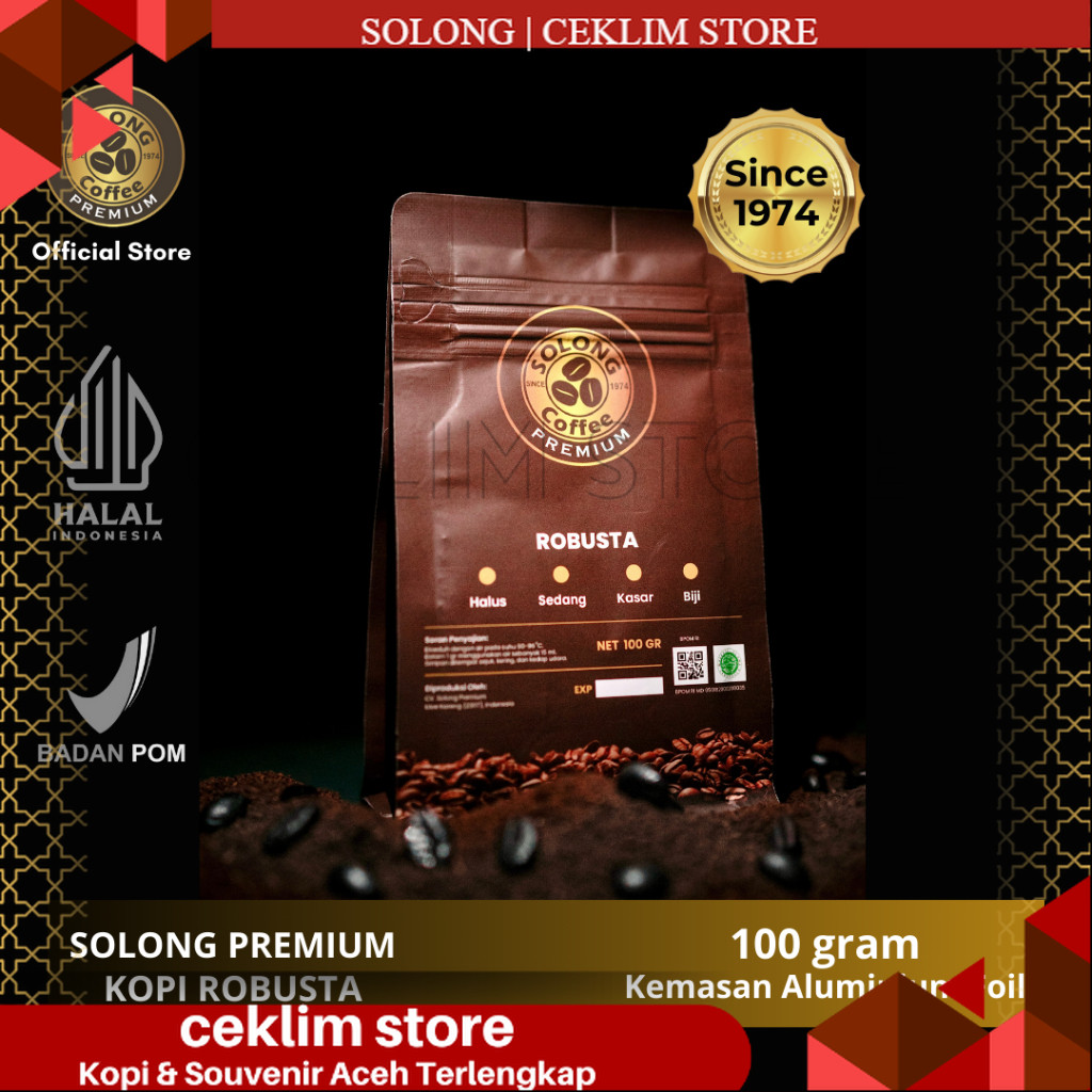 SOLONG PREMIUM Kopi Robusta Aceh 100 Gram - Kemasan Aluminium Foil