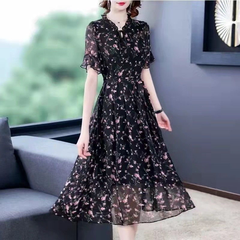 baru gaun panjang sifon floral bottoming gaya Korea/korea dress sahziasasarano