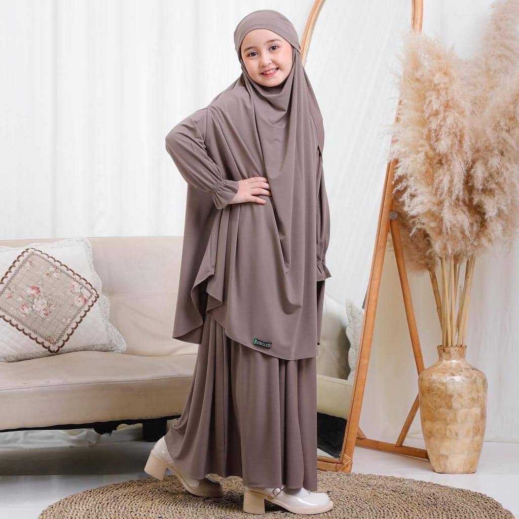 Gamis Anak Perempuan Jersey Muslim 3-13 Tahun & Dress Jubah Abaya Pakaian Kecil Syari Warna Putih