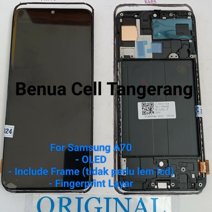 LCD Samsung A70 Original LFLayar OLED + Frame + Fingerprint Layar