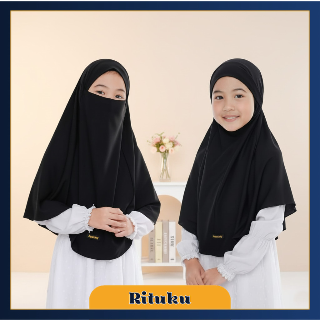 French Khimar Anak FK01 + Cadar | Hijab Anak Syar'i 4-12 Tahun | Bahan Premium Nyaman