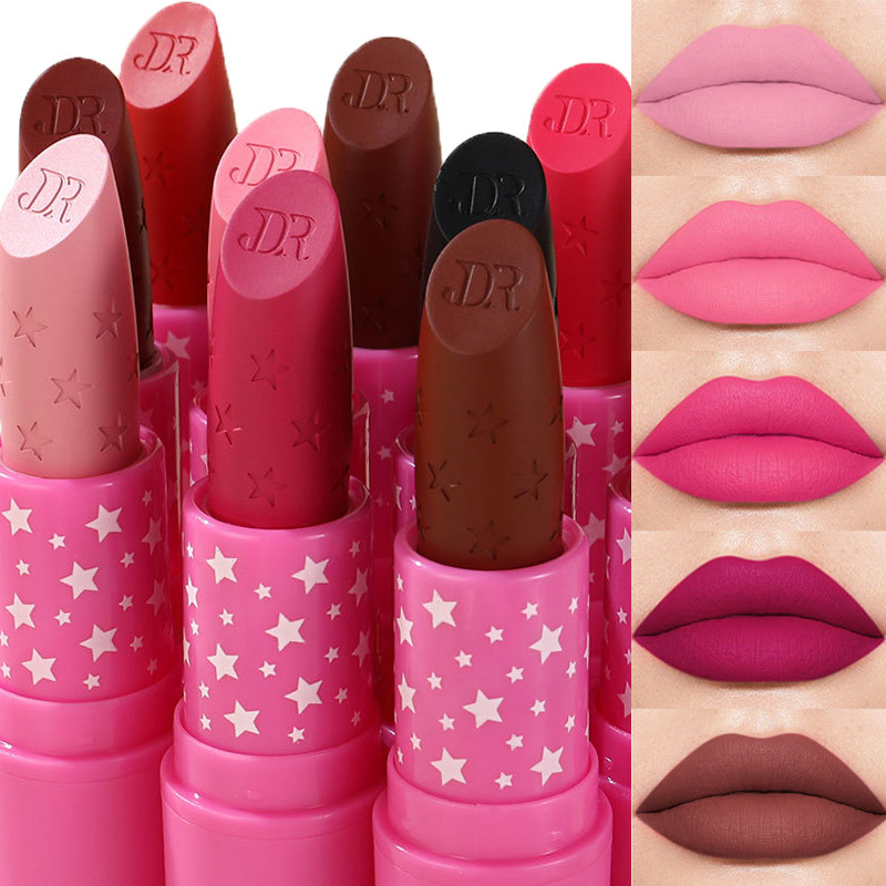 Lipstik Matte Beludru Warna Nude Pink 9 Warna, Lipstik Matte Tahan Air Tahan Lama Seksi Merah Cokela