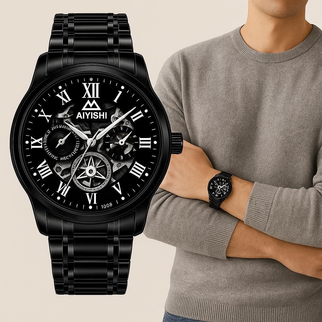 COD AIYISHI Jam tangan pria kuarsa tahan air desain sporty bercahaya malam, Jam tangan mekanik/Origi
