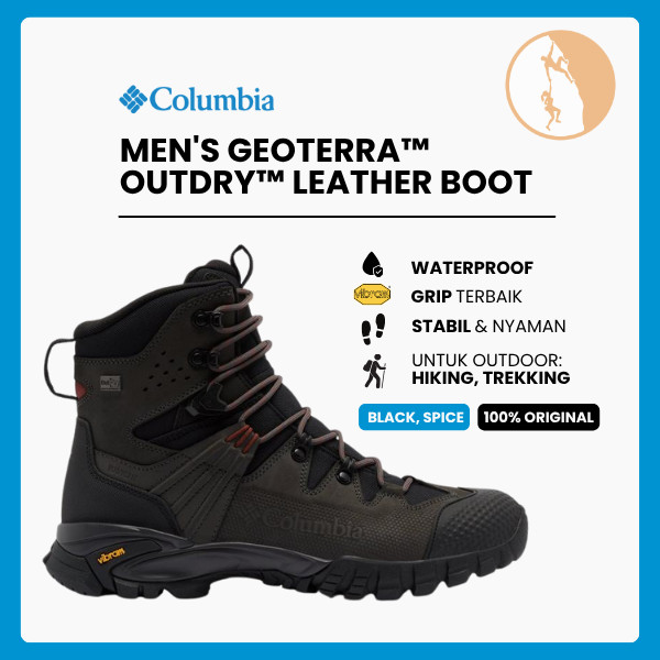 Sepatu Hiking Boots Pria - Columbia Men's GeoTerra™ OutDry™ Leather Hiking Boot - Black/Spice