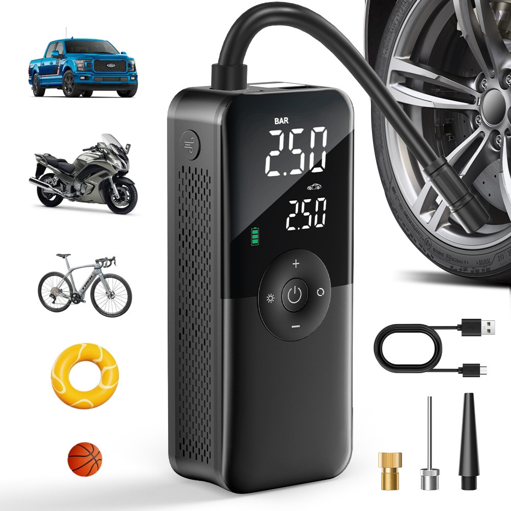 Portable Tire Inflator Rechargeable Electric Inflator For Car  Bicycle Digital Air Compressor Footba