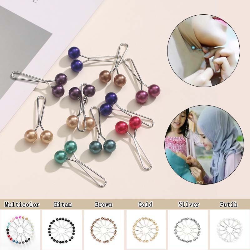 12Pcs/set Aksesori Jepit Wanita Muslim -Model U Mutiara yang Simpel dan Modis untuk Kerudung & Hijab