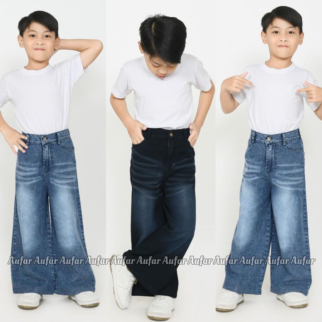 Aufar BaggY Jeans Celana Jeans Skena Anak Unisex Model Baggy Pinggang Karet Ukuran 6-17 Tahun Jeans 