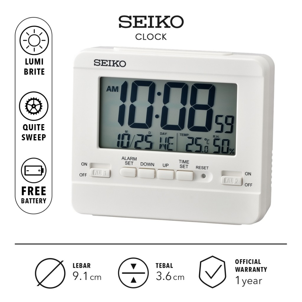 Jam Weker Beker Seiko Digital QHL086W 10.5 White Original