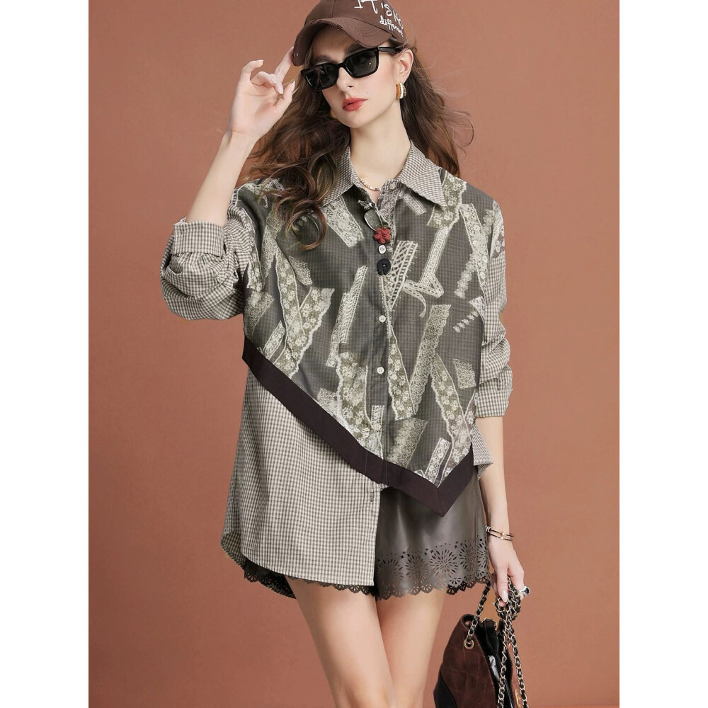 FADFAD Kemeja wanita lengan panjang model asimetris unik gaya baru