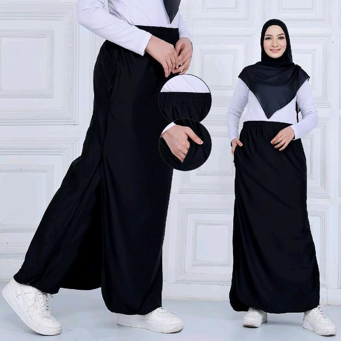 Rok Celana Wanita Muslim/Rocella Wanita Syar,i Bawahan - ROK CELANA HITAM, s