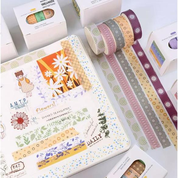 5 Rolls/ Box Washi Tape SWEET TREATS EDITION Masking Tape Journal Planner Scrapbook - STRAWBERRY CAK