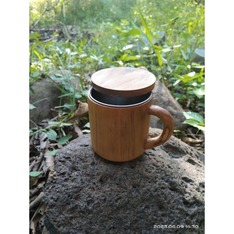 PROMO  GELAS KAYU/MUG STAINLESS JATI/MUG KAYU/MUG KOPI/CANGKIR JATI/CANGKIR STAINLESS/CANGKIR KAYU J