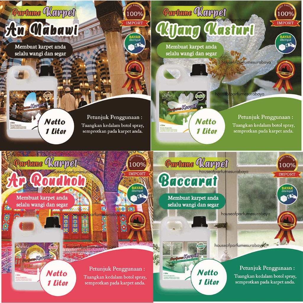 promo|| Parfum Karpet Aroma MASJID NABAWI , AR ROUDHOH ,Kijang kasturi | pengharum karpet Kemasan 1 