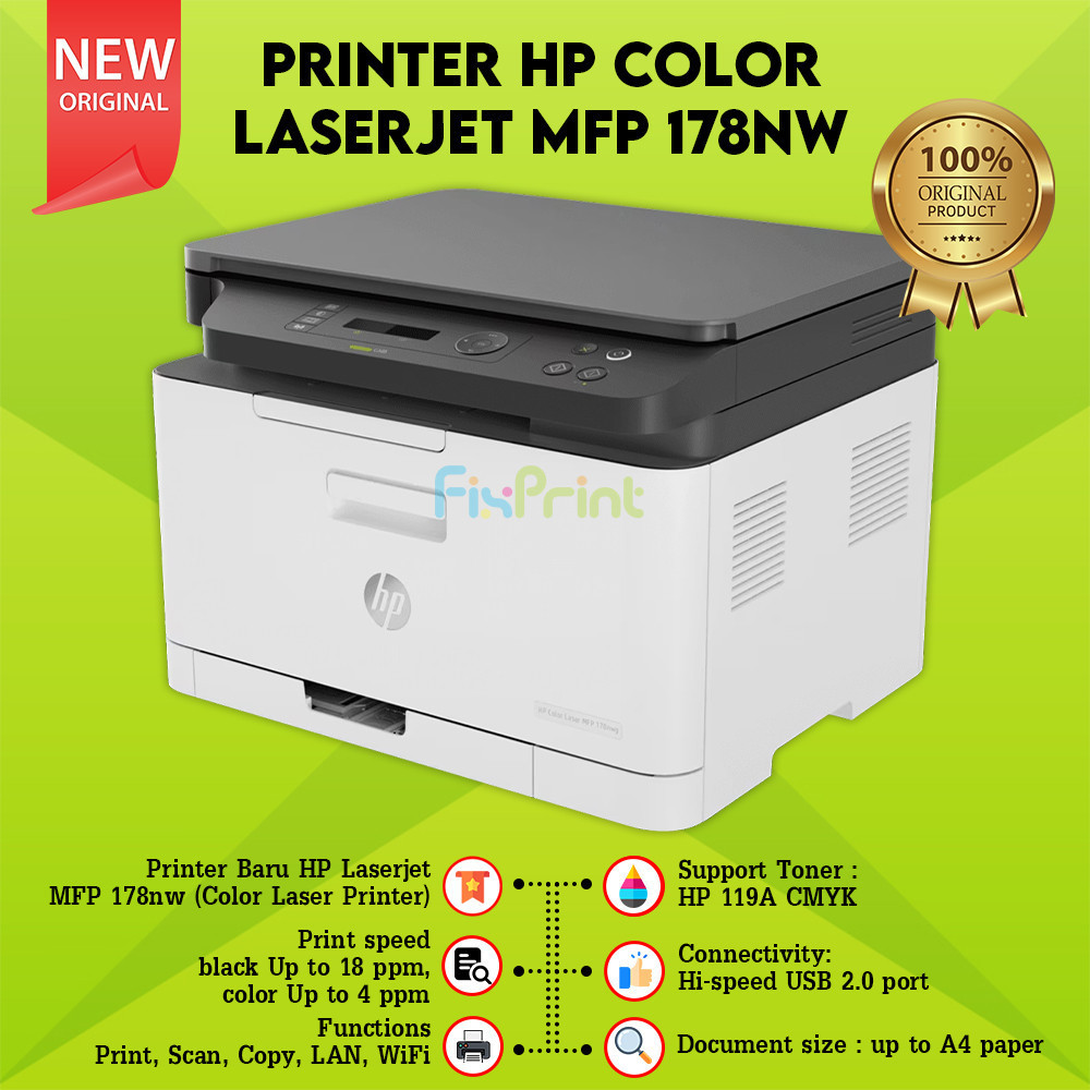 Printer Color Laser MFP 178nw Print, Scan, Copy, LAN, WiFi LaserJet Printer