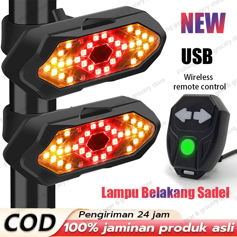 Lampu Ekor Sepeda Lampu Belakang Sadel LED dengan Lampu Sein Remote Control USB Wireless Tanpa Kabel