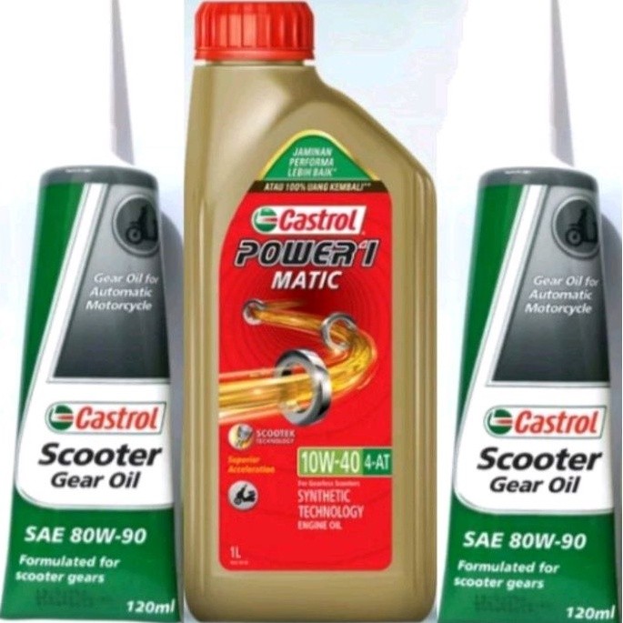 PAKET OLI MESIN MOTOR MATIC CASTROL POWER 1 SCOOTER MATIC 10W40 1L + OLI GEAR GARDAN CASTROL SCOOTER