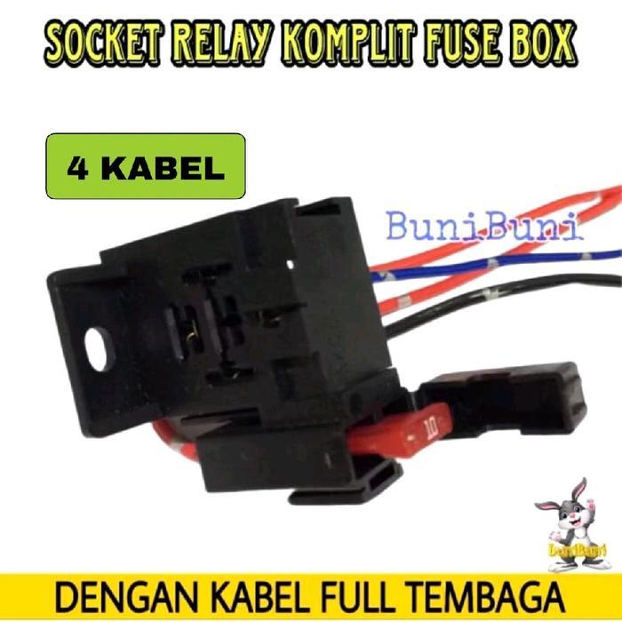 SOCKET RELAY KOMPLIT SEKRING - Rumah Soket Relay Gandeng Kaki 4 & 5 Komplit Fuse Box Dengan Kabel Bi