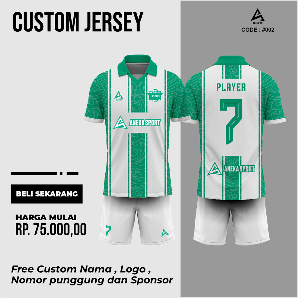 ANEKA SPORT IDN - Custom Jersey Bola Futsal V3 PUTIH HIJAU / Jersey Futsal Custom